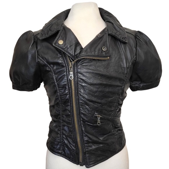 Nazly Villamizar Jackets & Blazers - Nazly Villamizar Colombia Designer VTG Y2K Black Leather Moto Fitted Jacket M